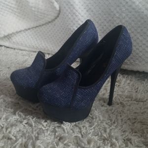 Blue Tweed Platform Heels